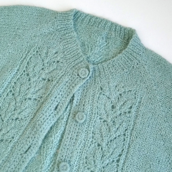 Rare Vintage Art Deco / Mint Green Long Sleeve Button Down Cardigan Sweater S - Picture 2 of 16